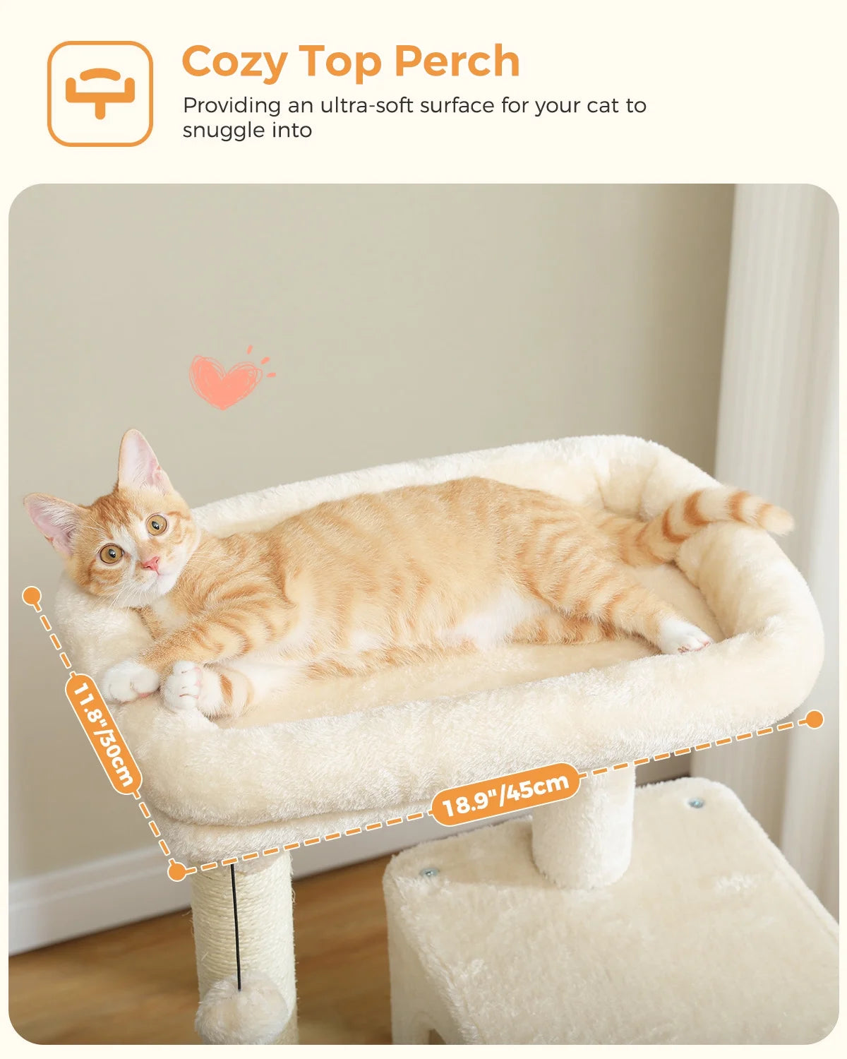 Cat Tree 56" Sisal Scratching Posts Tower with Large Perch Hammock for All Indoor Cats,Upgrade Beige