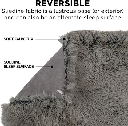Self-Warming Cat Bed for Indoor Cats, 4-Beds-In-1 & Washable - Plush Long Faux Fur Convertible Cuddler - Gray, Small