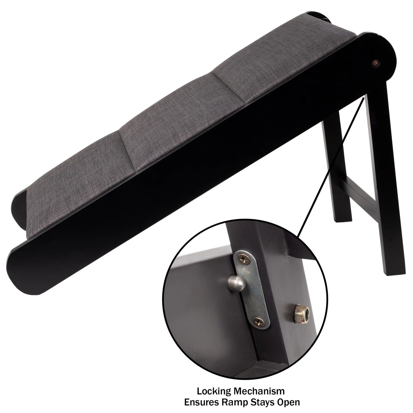 Foldable Wooden Pet Ramp for Bed, Couch, or Vehicle (Black/Gray)