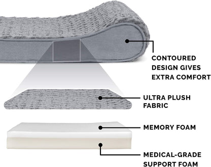 Memory Foam Dog Bed for Large Dogs W/ Removable Washable Cover, for Dogs up to 75 Lbs - Ultra Plush Faux Fur & Suede Luxe Lounger Contour Mattress - Gray, Jumbo/Xl