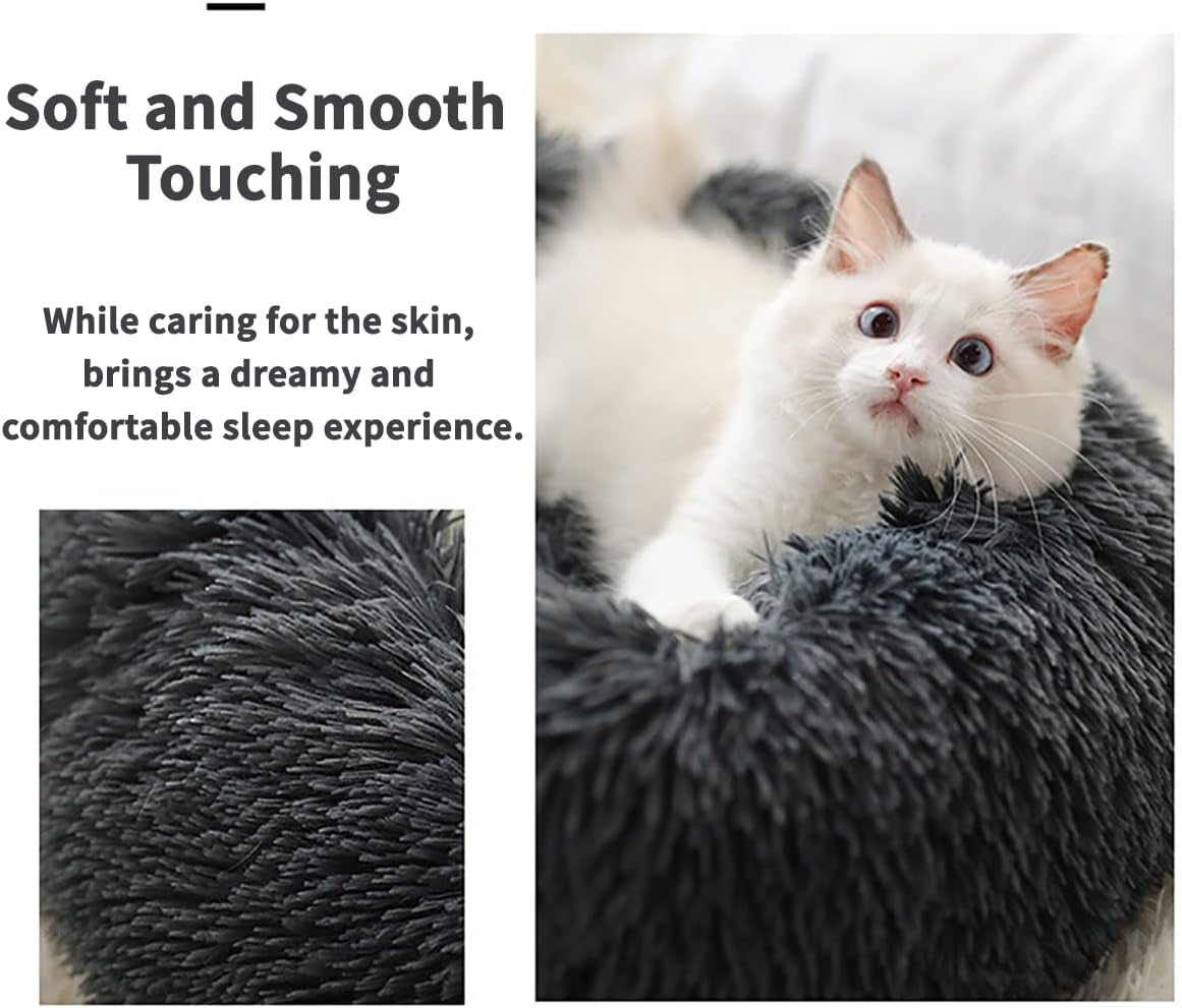 Calming Dog Bed, Anti-Anxiety Dount Dog Beds, Comfortable Cat Dog Cushion, Washable Faux Fur Dog Cat Bed, Comfy Cuddler Dog Beds Soft Fluffy Plush Pet Beds for Small Medium Large Dog and Cat