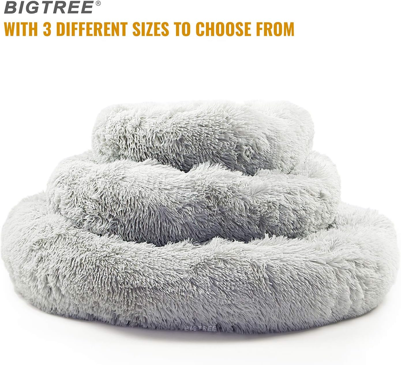 Long Plush Comfy Calming & Self-Warming Bed for Dog & Cat, anti Anxiety, Furry, Soothing, Fluffy, Washable Ped Bed (Large, Gray)