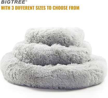 Long Plush Comfy Calming & Self-Warming Bed for Dog & Cat, anti Anxiety, Furry, Soothing, Fluffy, Washable Ped Bed (Large, Gray)