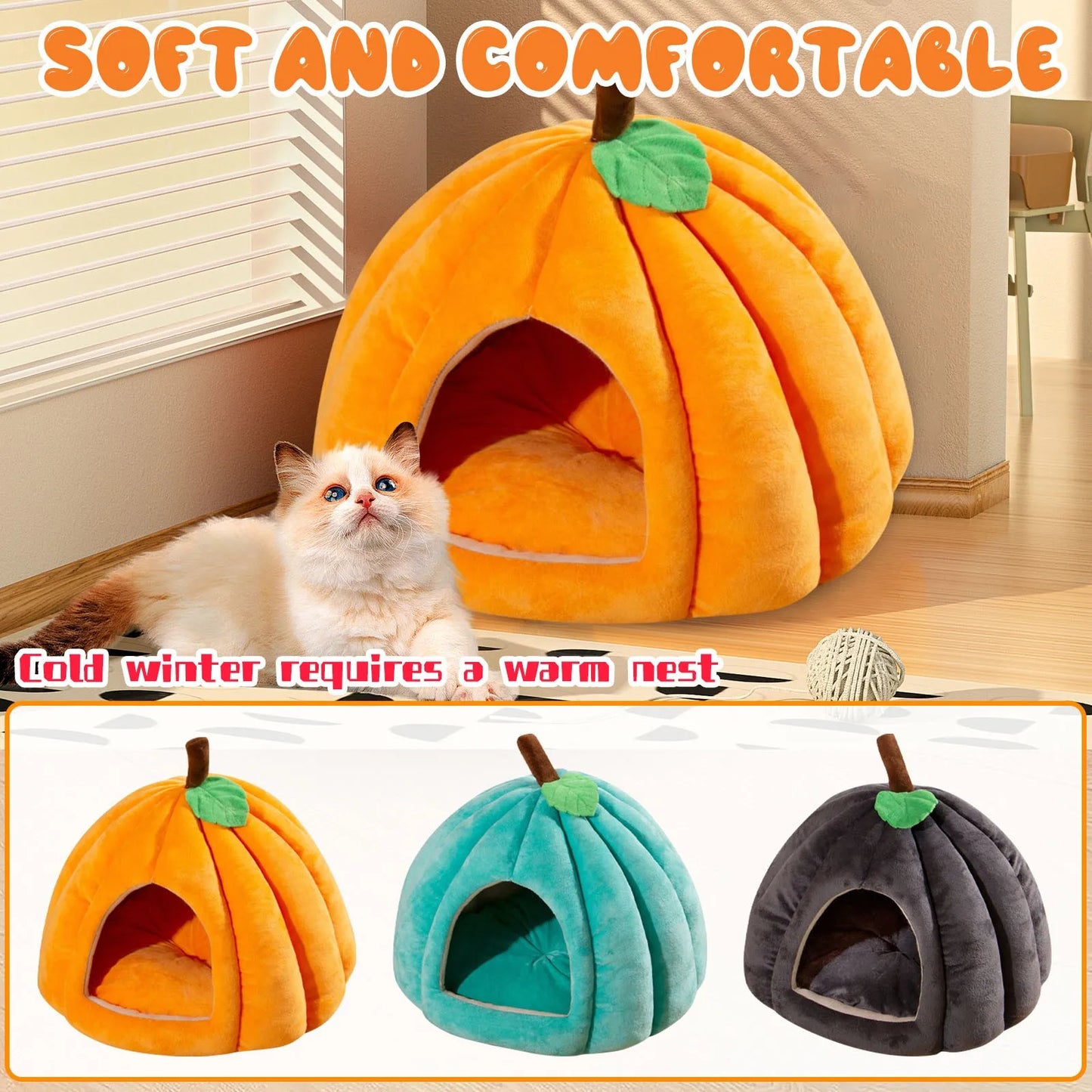 Halloween Themed Pet Pumpkin House Autumn and Winter Cat and Dog Semi-Enclosed Pet Bed Warm and Thick Cat and Dog Bed