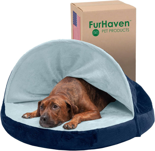 35" round Memory Foam Dog Bed for Large/Medium Dogs W/ Removable Washable Cover, for Dogs up to 50 Lbs - Microvelvet Snuggery - Navy (Blue), 35-Inch