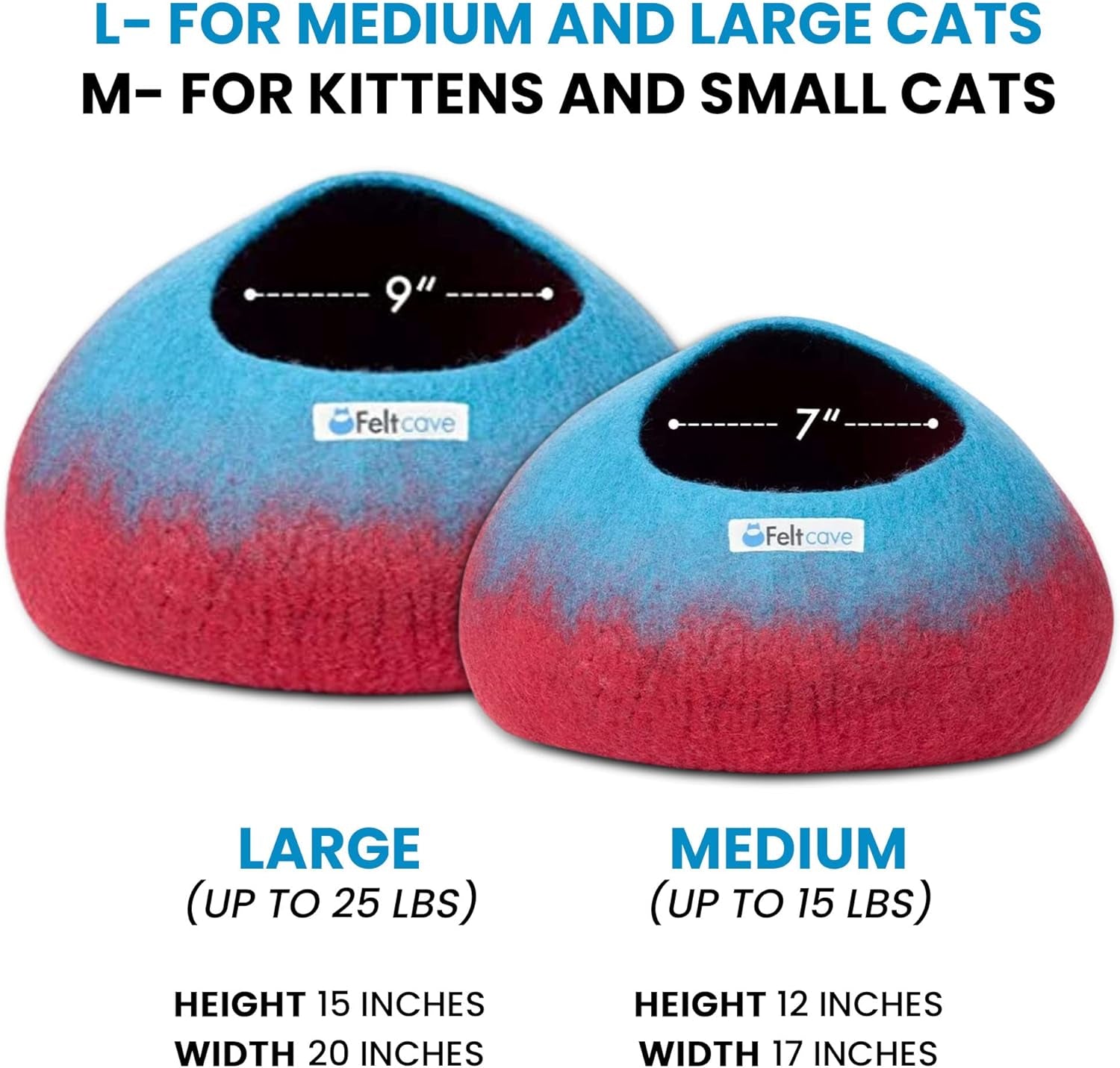 Large Cat Cave Bed | Maroon & Aqua | Cute and Cozy Cat Cave Handcrafted Merino Wool | Hideaway for Indoor Cats | Warming Nest for Kitty | Washable Wool Fabric - Gift for Pets