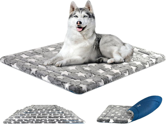 Fancy Crate Pad Bed Mat Reversible (Cool & Warm), Machine Washable, for Small to Xxx-Large Dogs, Grey, Navy, Star Pattern
