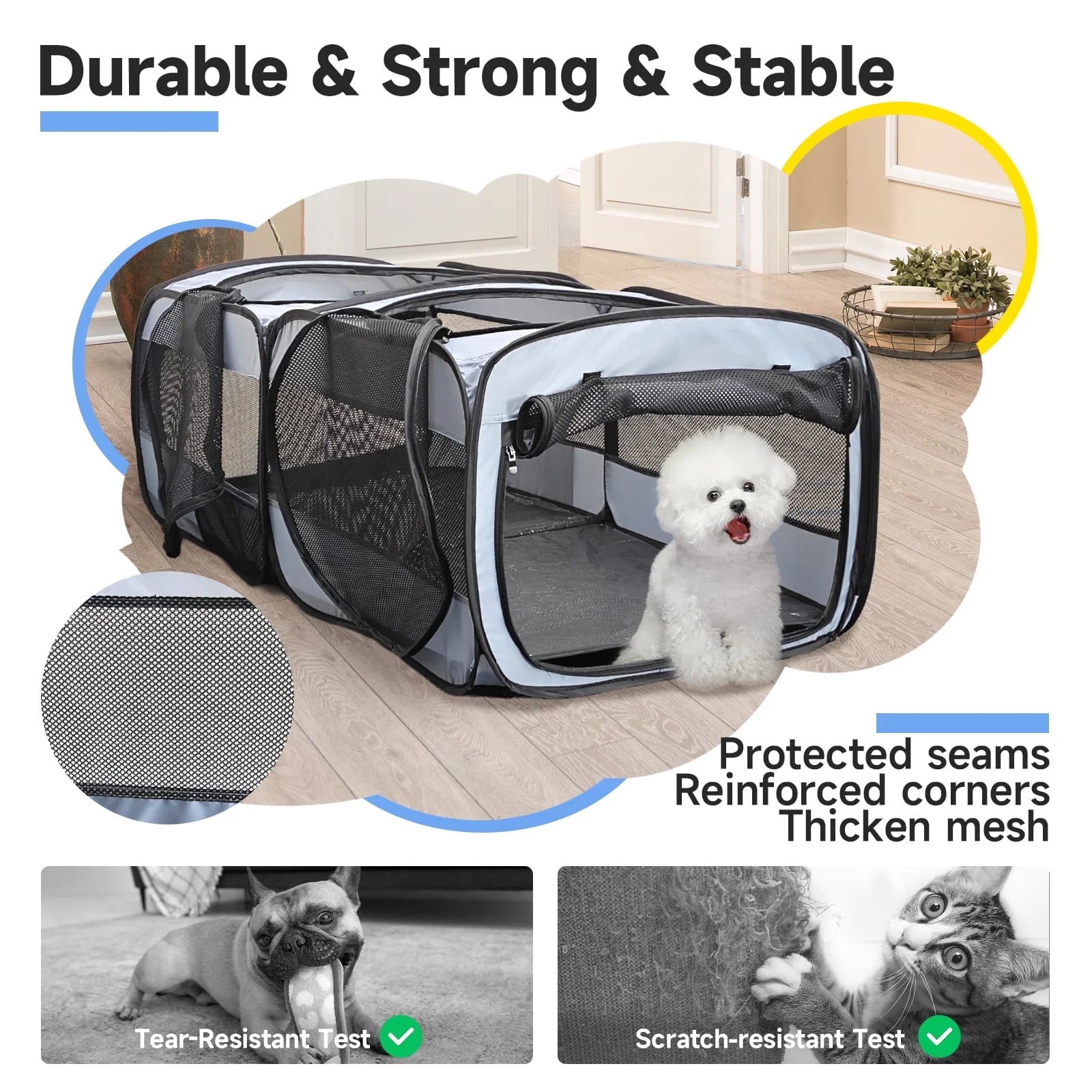 Dog Crate Dog Kennel,Twin Pop up Pet Playpen Portable Pet Tent,2-In-1 Dog & Cat Playpen with Pee Pads,Pop up Cat Cat Puppy Pet Playpen Indoor/Outdoor Portable Exercise Fence Kennel Cage Oxford Crate