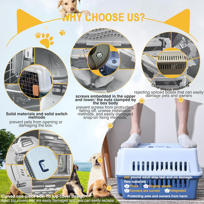 -Pets Spree Travel Pet Carrier Dog/Cat Hard-Sided Carriers for Pets up to 14 Pounds Small Animal Carrier Airline/Road Travel Approved Stout (Blue)