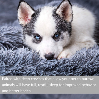 Calming Beds for Large Dogs Improved Sleep, Orthopedic Relief, Washable Long Plush Fluffy Faux Fur Pet Bed Indoor round Pillow Cuddler,Comfortable for anti Anxiet