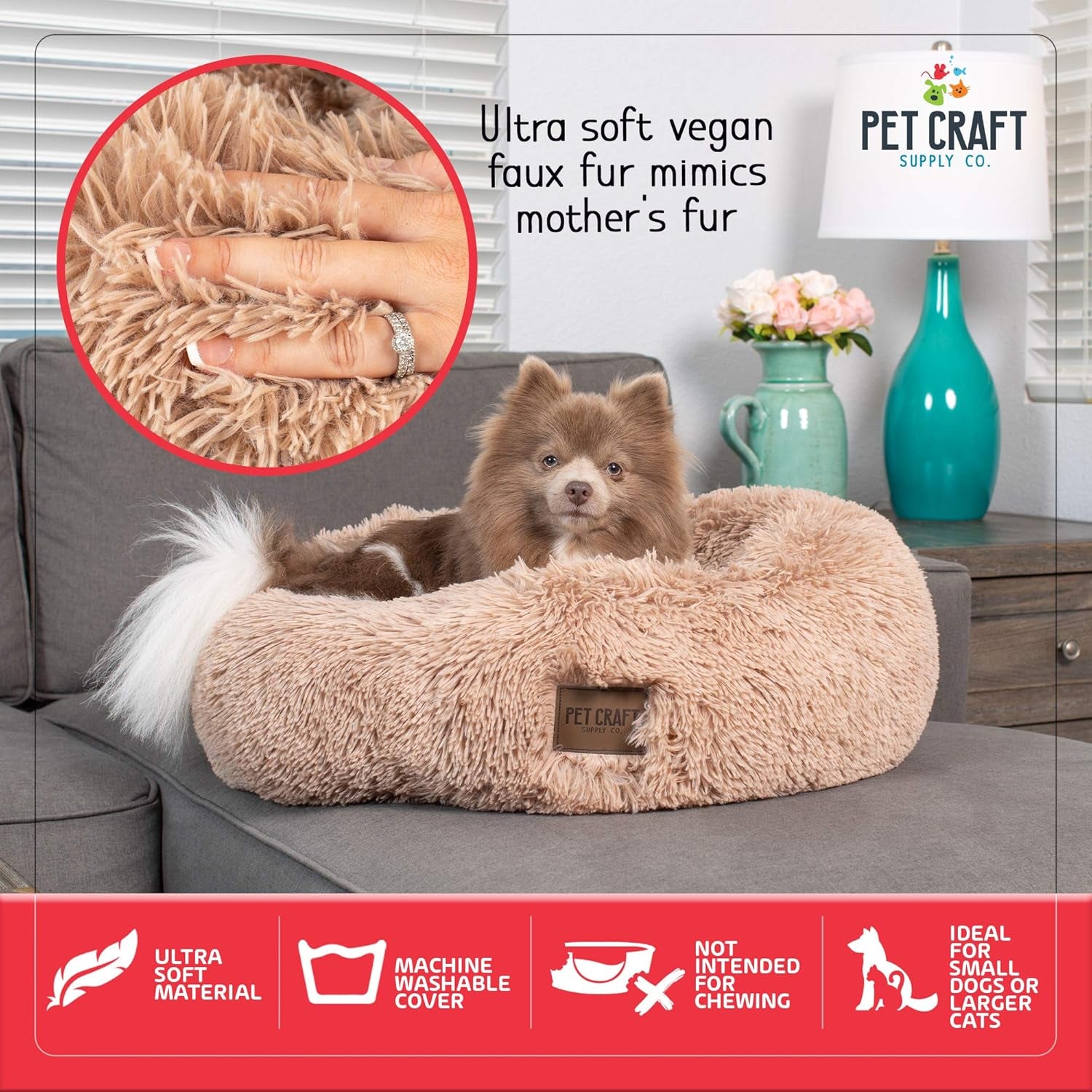 Ultra Plush Calming Anti-Anxiety Pet Bed - Includes Super Soft Comfort Blanket - Great Medium Dog, Puppy and Cat Bed