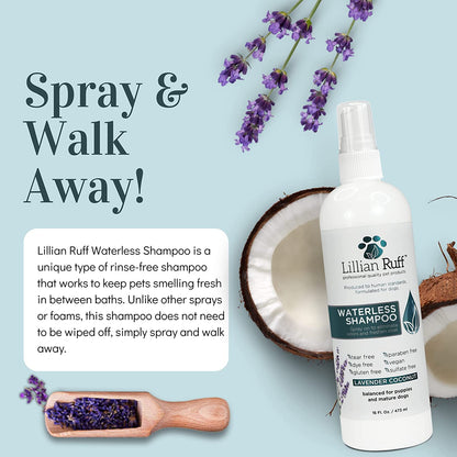 Waterless No-Rinse Dog Dry Shampoo Spray with Hydrating Essential Oils - Ph-Balanced Dry Shampoo for Dogs - Clean, Condition, Detangle & Deodorize Dry, Sensitive Skin (Gallon)