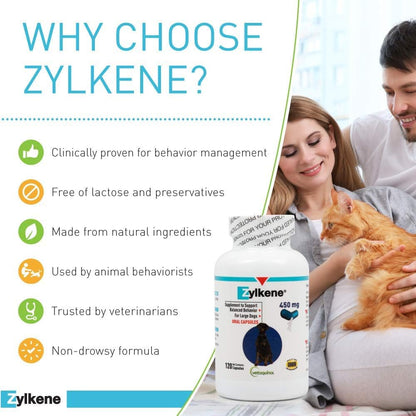 Zylkene Calming Support Supplement for Large Dogs 33-132Lbs, Helps Promote Relaxation and Reduce External Stress Factors, Daily Behavioral Support and Anxiety Relief for Dogs, 450Mg