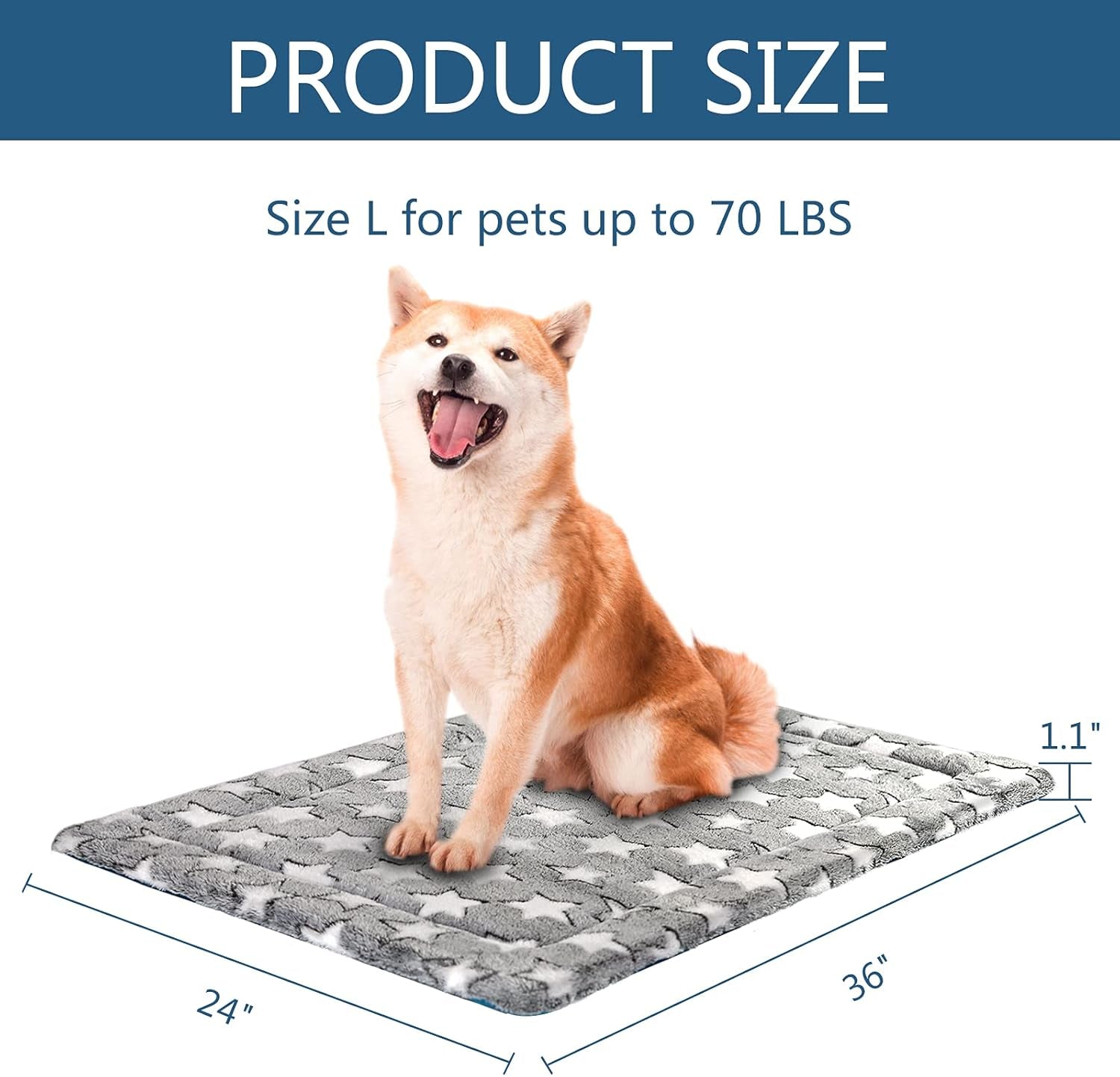 Fancy Crate Pad Bed Mat Reversible (Cool & Warm), Machine Washable, for Small to Xxx-Large Dogs, Grey, Navy, Star Pattern