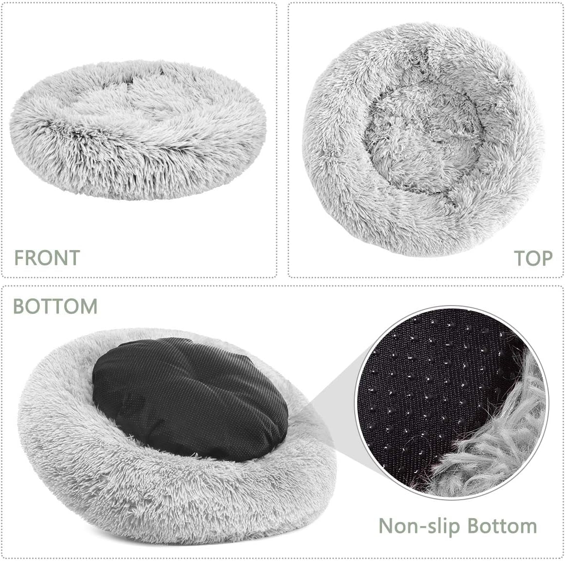 Calming Dog Bed & Cat Bed, Dog Beds for Small Medium Large Dogs, Anti-Anxiety Cat Beds for Indoor Cats, Cozy Soft Dog round Bed, Machine Washable Fluffy Small Dog Bed(16"/20"/23"/30") (Grey 20"