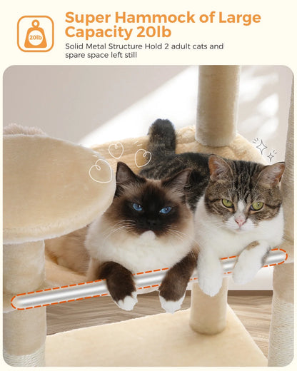 Cat Tree 56" Sisal Scratching Posts Tower with Large Perch Hammock for All Indoor Cats,Upgrade Beige