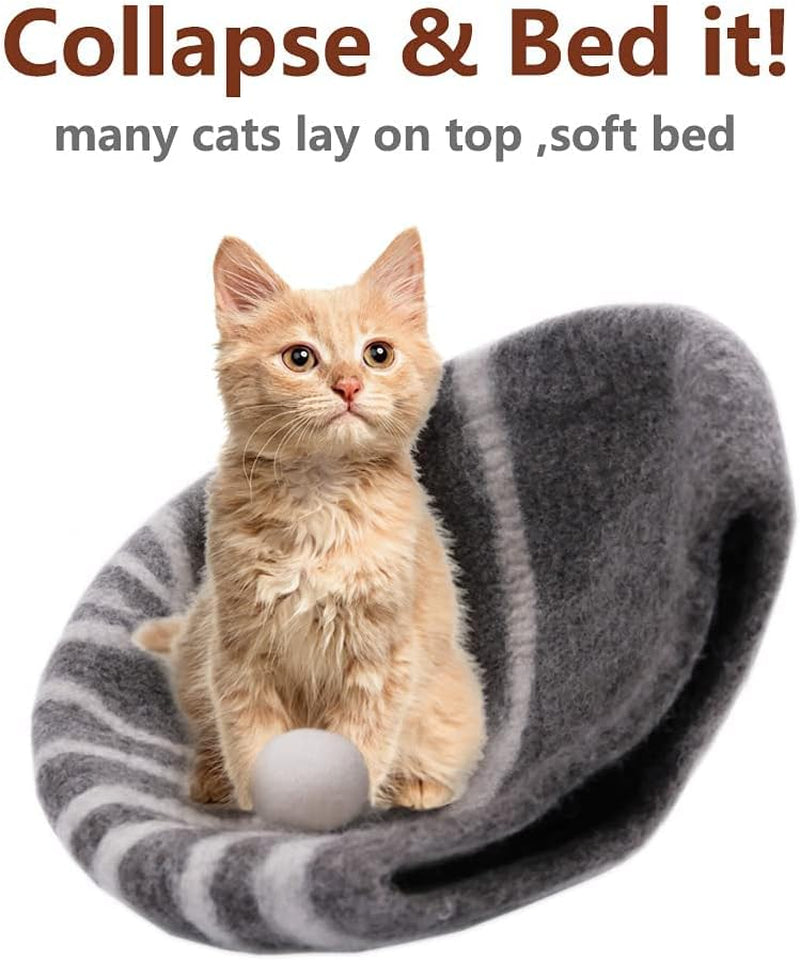 Wool Cat Cave Bed，Premium Felt Cat Covered Cave，Large Cat Nest Bed for Indoor Cats and Kittens,Cat House with Wool Ball,Handmade 100% Natural Eco-Friendly Merino Wool Cat Sleep Bed