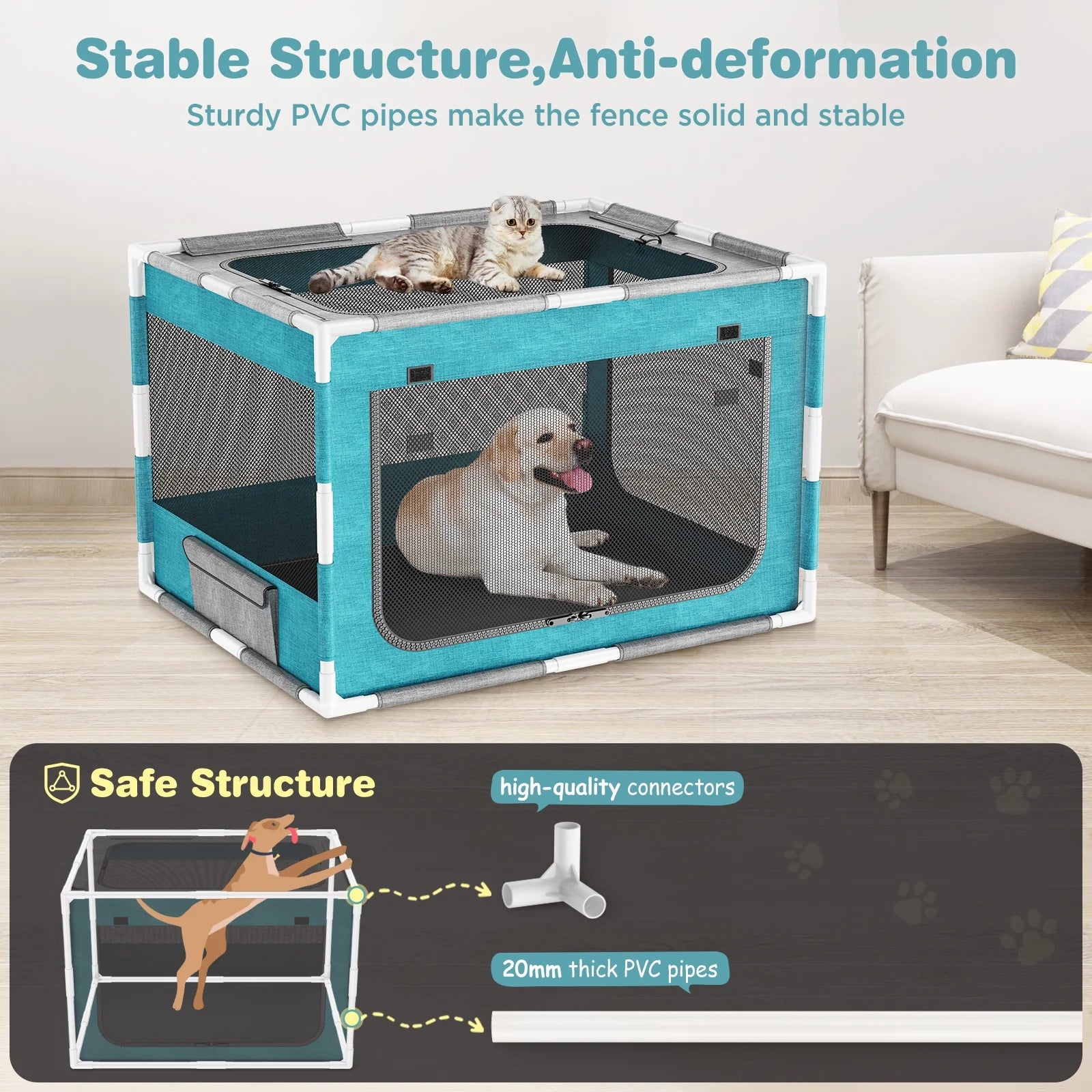 Dog Playpen Sturdy with Gate,34 In-Pet Kennel Crate Indoor for Puppies Cat Small Dogs,Dog Fence Pet Playpen Outdoor with Safety PVC Frame