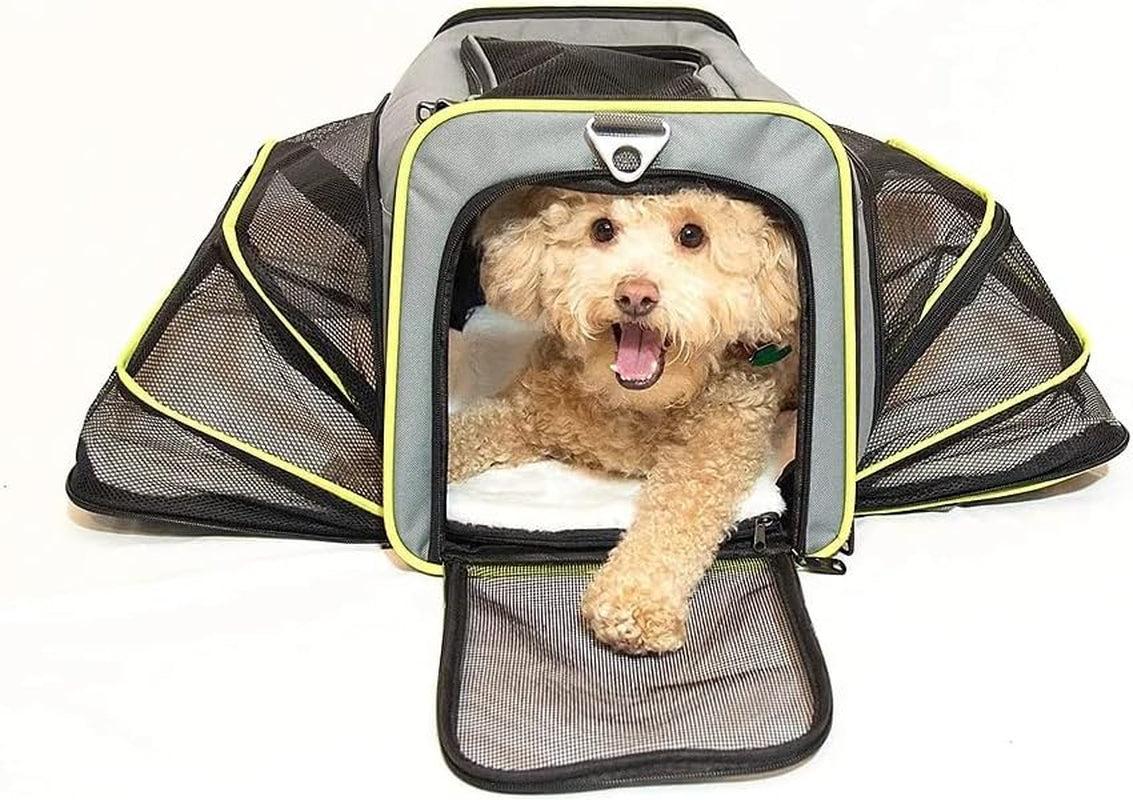 Expandable Pet Travel Carrier for Cats, Small Dogs and Pets up to 20Lbs with Rechargeable Interior LED Light - TSA Airline Approved, Expandable Soft Sided Walls, 4-Doors and Removable Padding