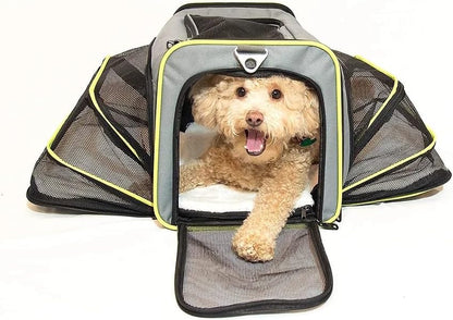 Expandable Pet Travel Carrier for Cats, Small Dogs and Pets up to 20Lbs with Rechargeable Interior LED Light - TSA Airline Approved, Expandable Soft Sided Walls, 4-Doors and Removable Padding