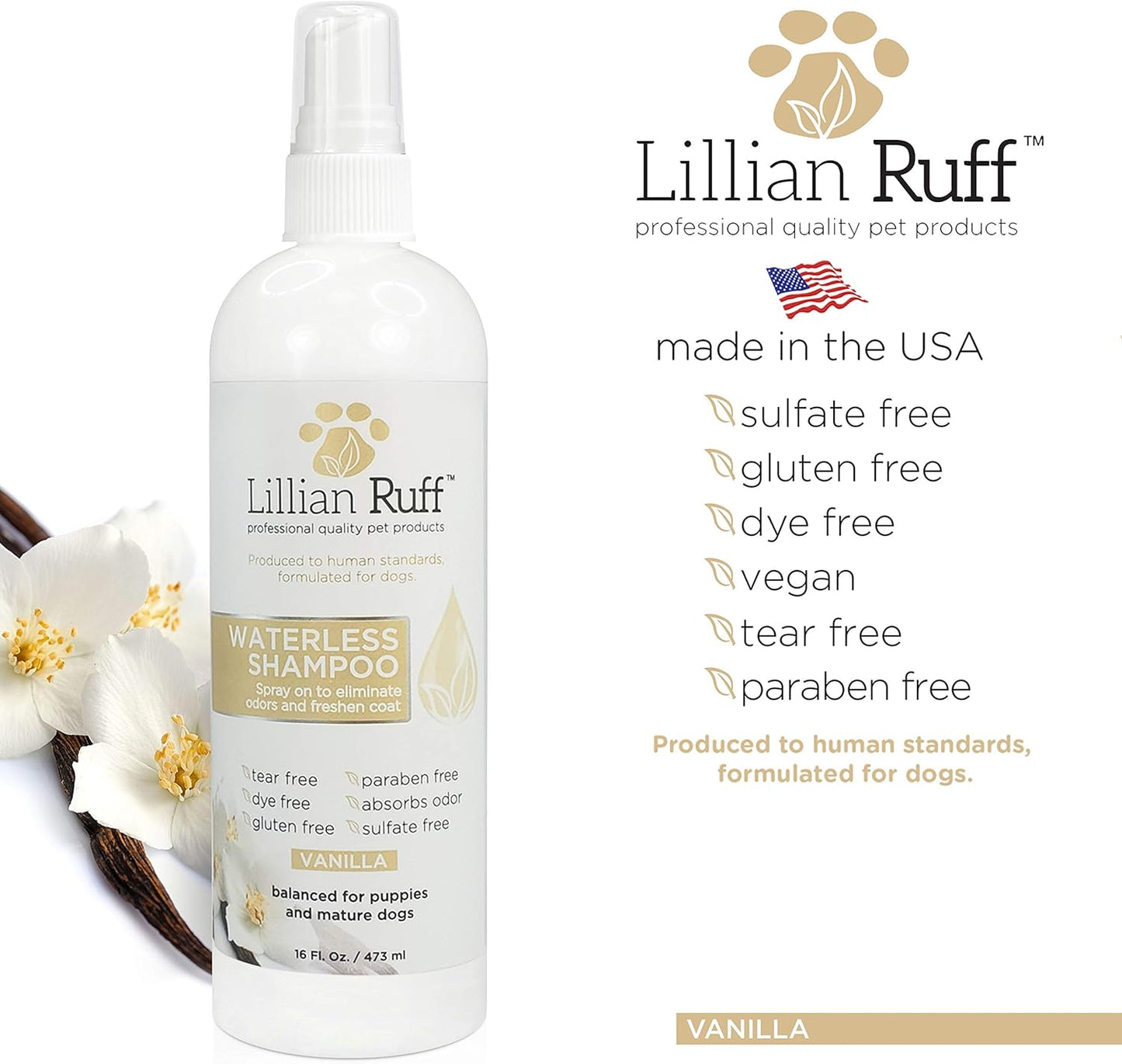 Waterless No-Rinse Dog Dry Shampoo Spray with Hydrating Essential Oils - Ph-Balanced Dry Shampoo for Dogs - Clean, Condition, Detangle & Deodorize Dry, Sensitive Skin (Vanilla)
