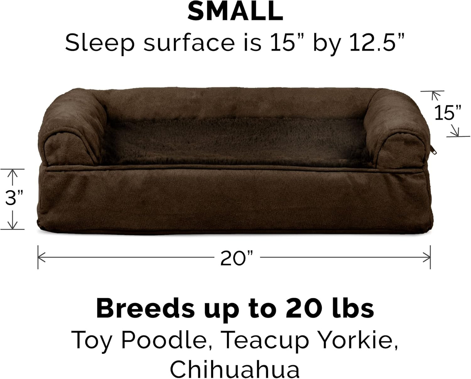 Plush & Suede Sofa-Style Cooling Gel Foam Dog Bed - Espresso, Small