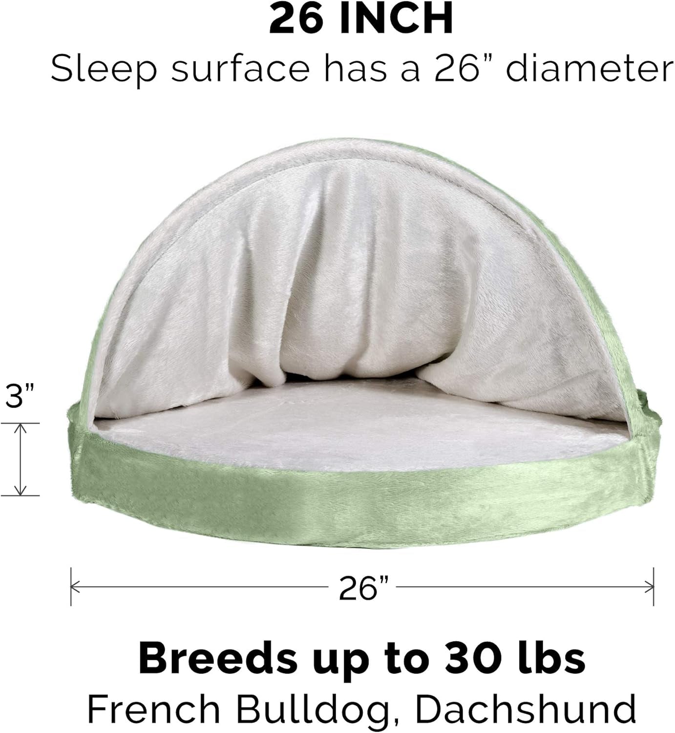 26" round Orthopedic Dog Bed for Medium/Small Dogs W/ Removable Washable Cover, for Dogs up to 30 Lbs - Microvelvet Snuggery - Sage (Green), 26-Inch