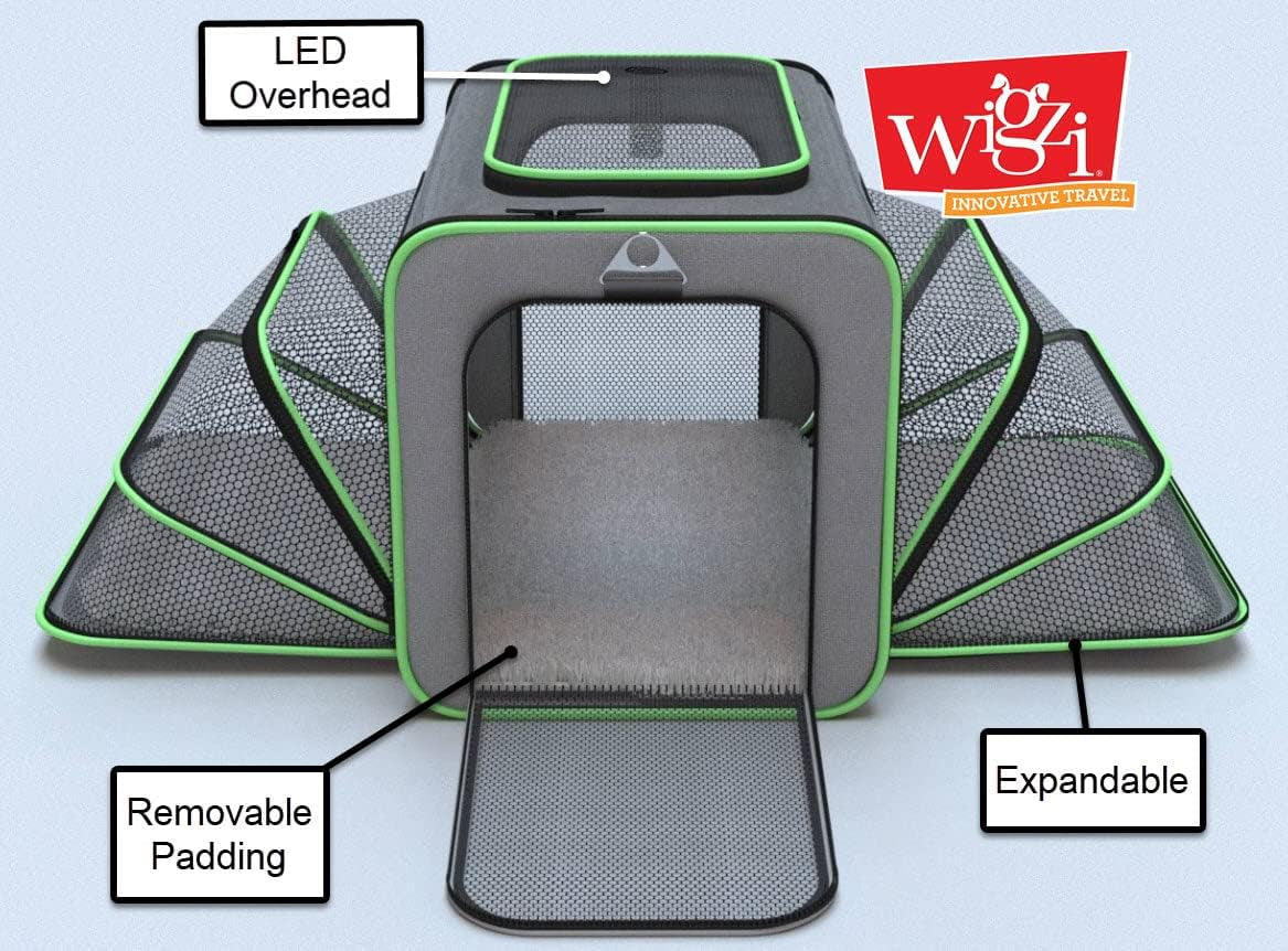 Expandable Pet Travel Carrier for Cats, Small Dogs and Pets up to 20Lbs with Rechargeable Interior LED Light - TSA Airline Approved, Expandable Soft Sided Walls, 4-Doors and Removable Padding