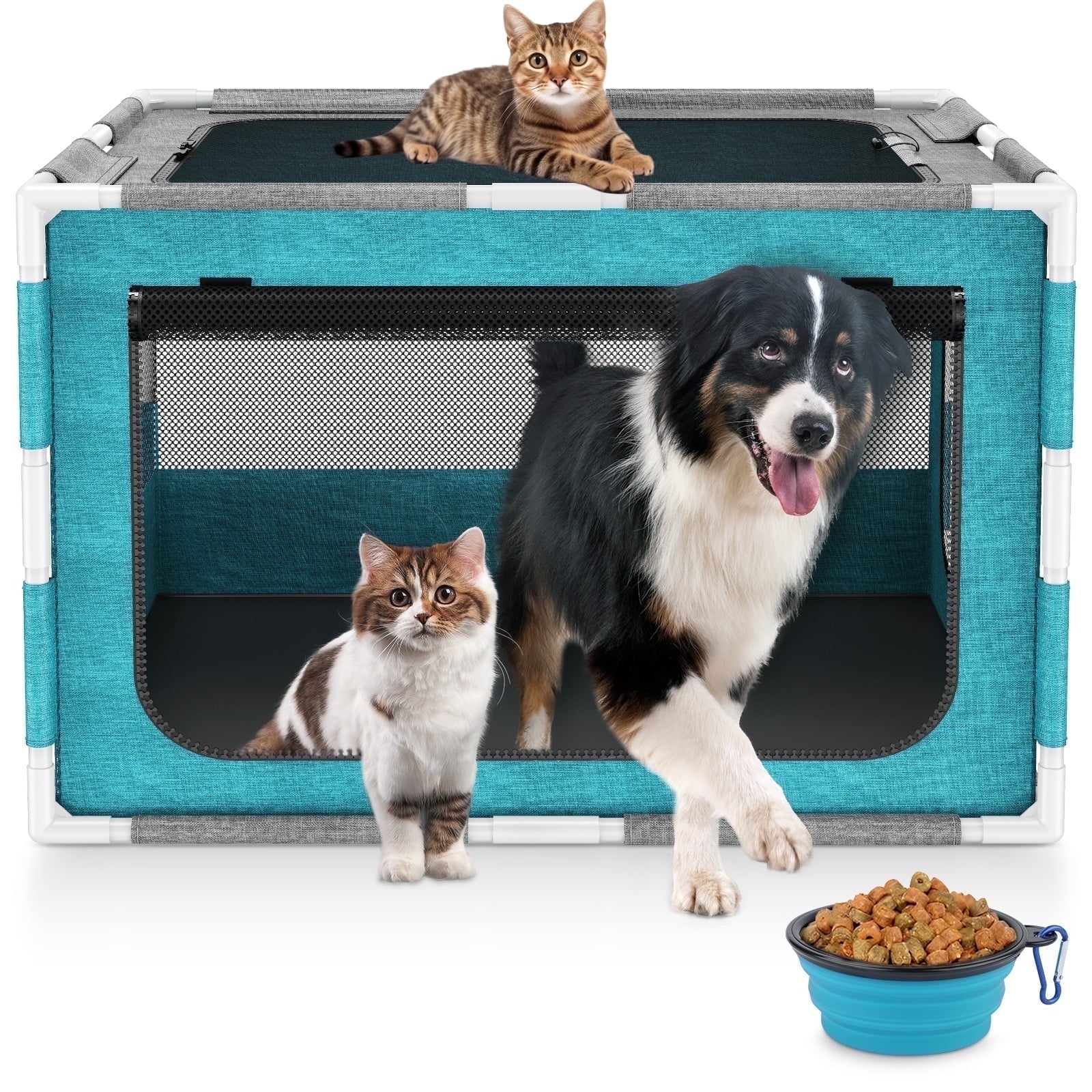Dog Playpen Sturdy with Gate,34 In-Pet Kennel Crate Indoor for Puppies Cat Small Dogs,Dog Fence Pet Playpen Outdoor with Safety PVC Frame