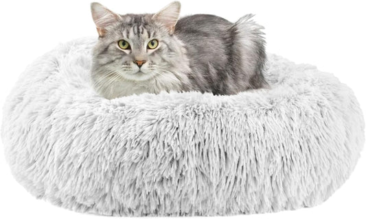 Calming Dog Bed & Cat Bed, Dog Beds for Small Medium Large Dogs, Anti-Anxiety Cat Beds for Indoor Cats, Cozy Soft Dog round Bed, Machine Washable Fluffy Small Dog Bed(16"/20"/23"/30") (Grey 20"
