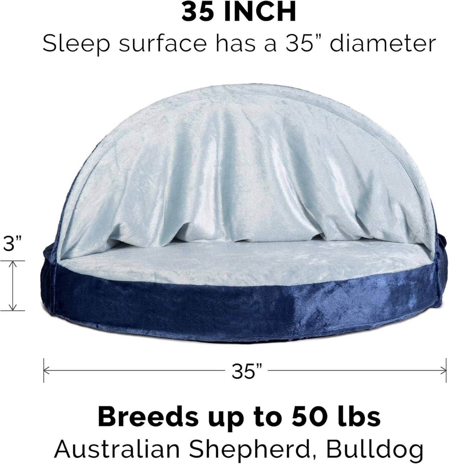 35" round Memory Foam Dog Bed for Large/Medium Dogs W/ Removable Washable Cover, for Dogs up to 50 Lbs - Microvelvet Snuggery - Navy (Blue), 35-Inch