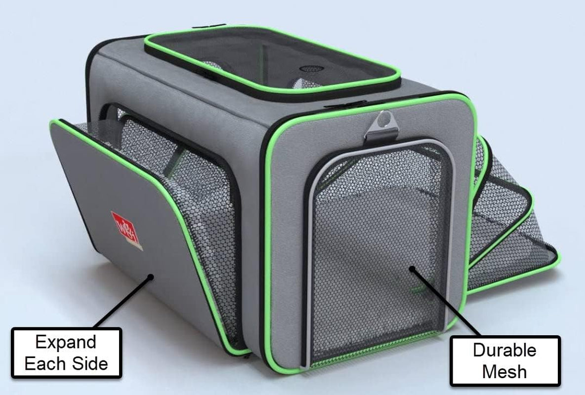 Expandable Pet Travel Carrier for Cats, Small Dogs and Pets up to 20Lbs with Rechargeable Interior LED Light - TSA Airline Approved, Expandable Soft Sided Walls, 4-Doors and Removable Padding