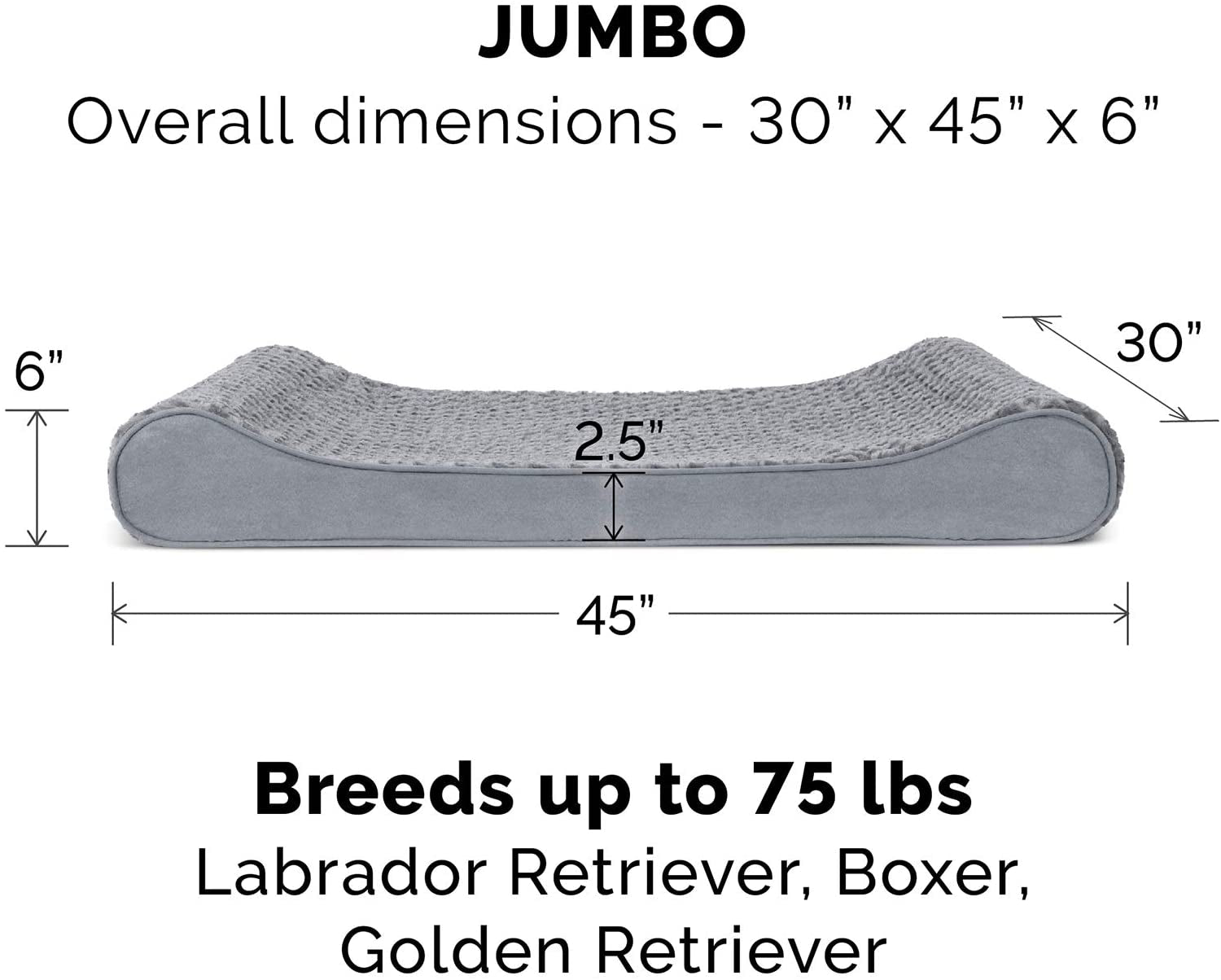 Memory Foam Dog Bed for Large Dogs W/ Removable Washable Cover, for Dogs up to 75 Lbs - Ultra Plush Faux Fur & Suede Luxe Lounger Contour Mattress - Gray, Jumbo/Xl