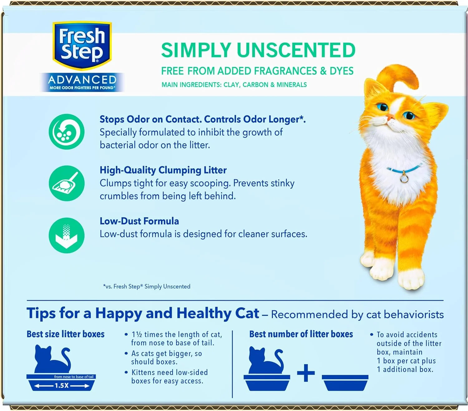 Advanced Simply Unscented Clumping Cat Litter, Vet Recommended, 2 Pack of 18.5 Lb Boxes