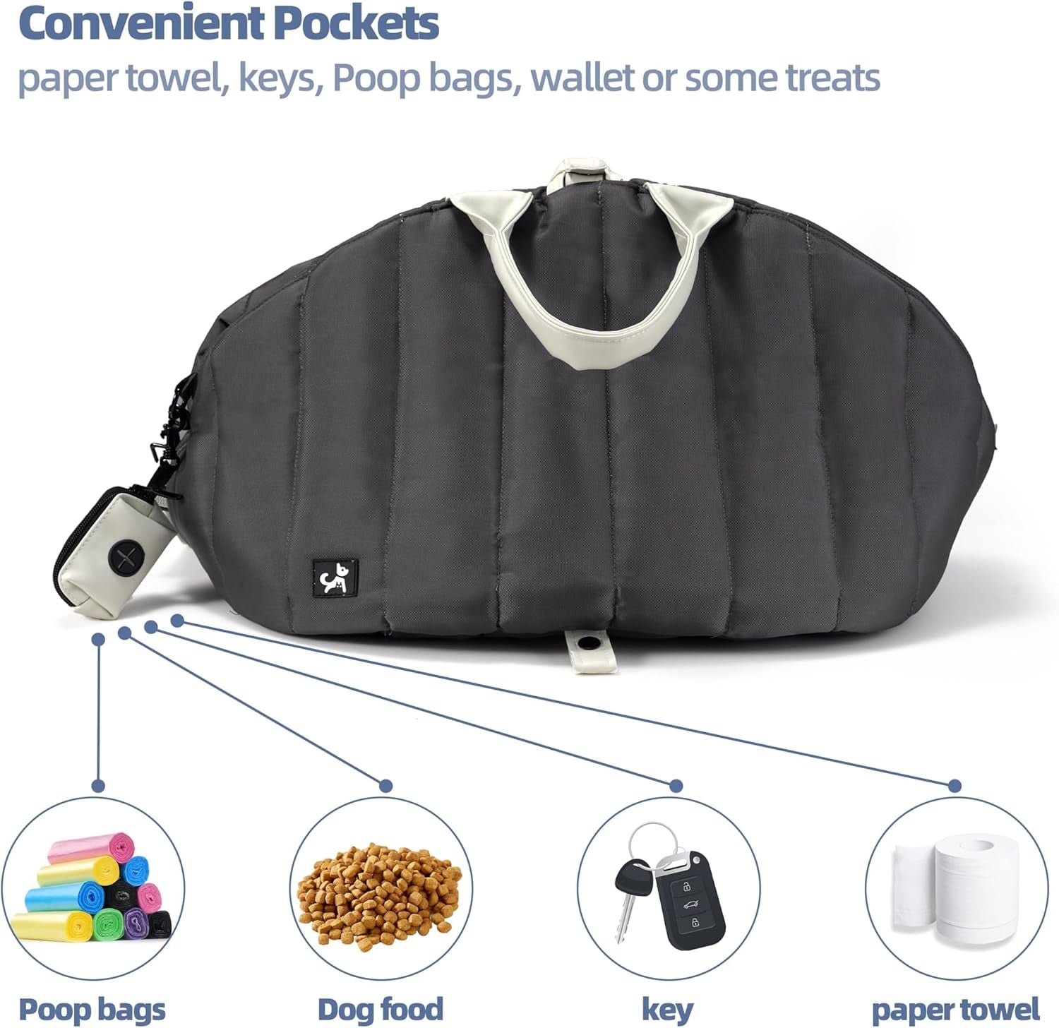 Dog Bag Carrier for Small and Medium Dogs, Waterproof and Washable, Travel Pets Purse up to 15 Lbs, Car Seat & Bed, Adjustable Leashes, Monet Grey