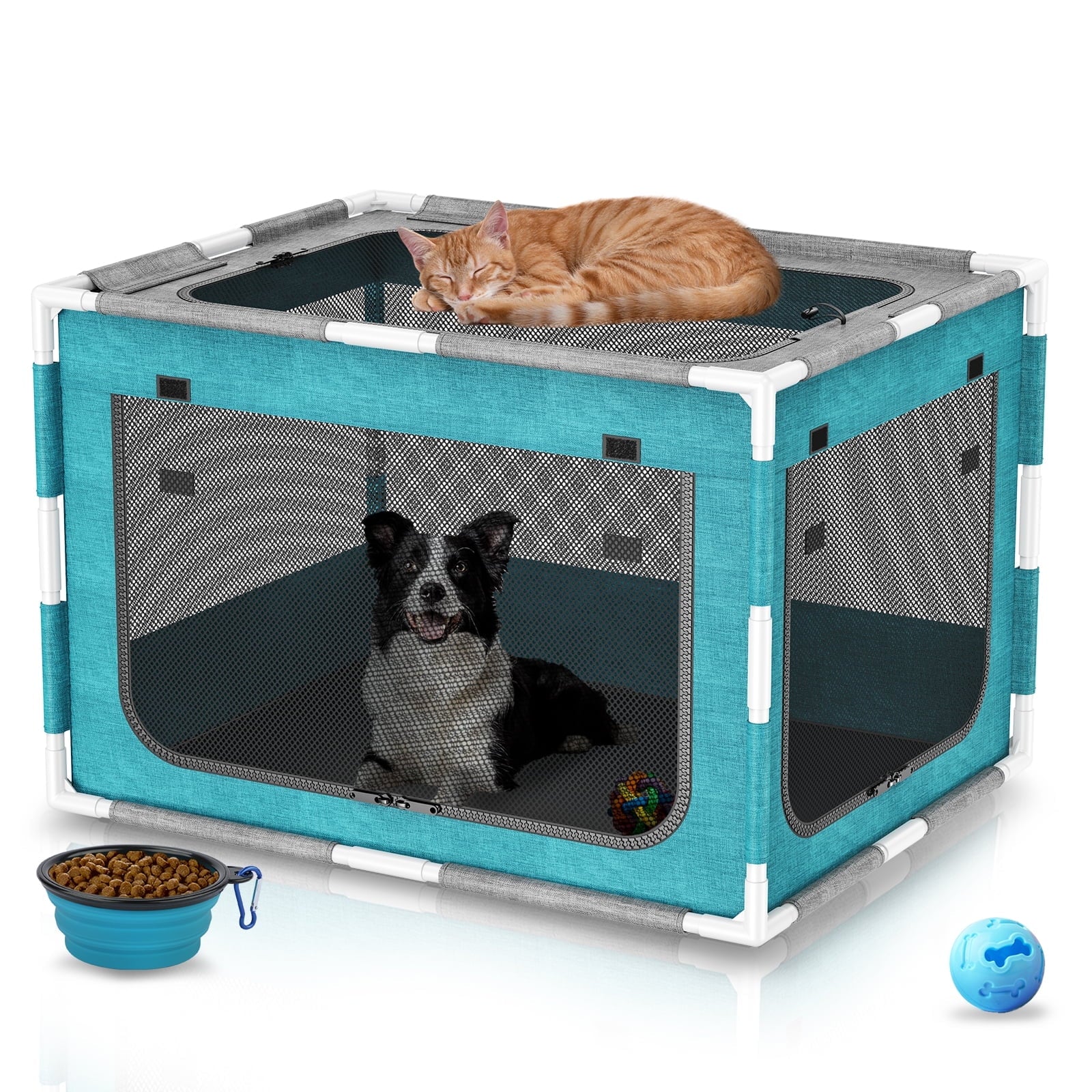 Dog Playpen Sturdy with Gate,34 In-Pet Kennel Crate Indoor for Puppies Cat Small Dogs,Dog Fence Pet Playpen Outdoor with Safety PVC Frame
