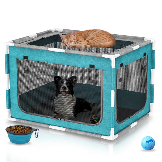 Dog Playpen Sturdy with Gate,34 In-Pet Kennel Crate Indoor for Puppies Cat Small Dogs,Dog Fence Pet Playpen Outdoor with Safety PVC Frame