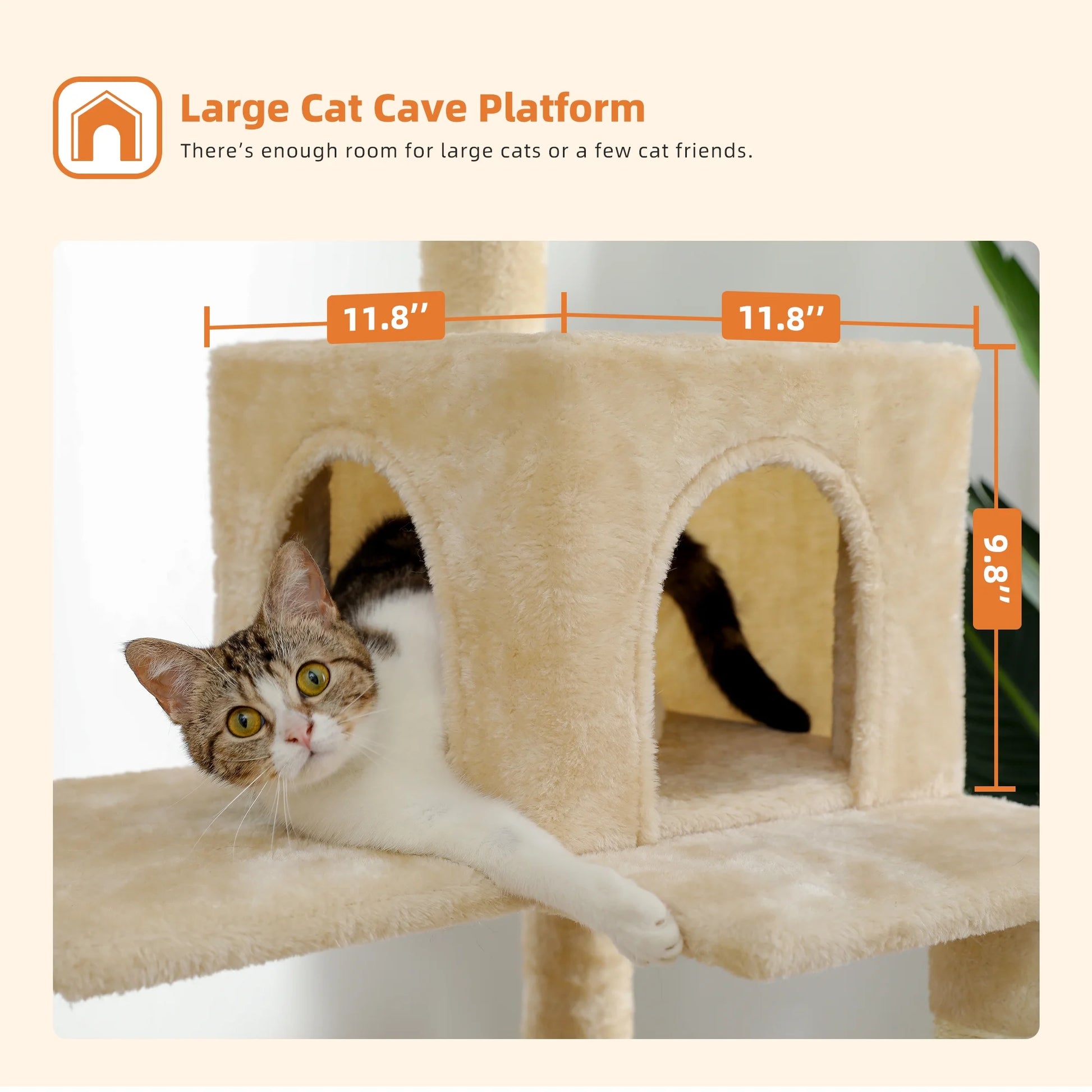 Cat Tree 56" Sisal Scratching Posts Tower with Large Perch Hammock for All Indoor Cats,Upgrade Beige