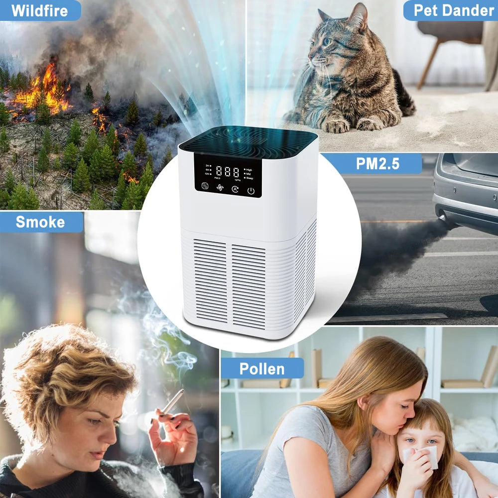 Air Purifier Portable Desktop Air Freshener for Home Allergies and Pets Hair, Smokers in Bedroom HEPA Filter Air Cleaner
