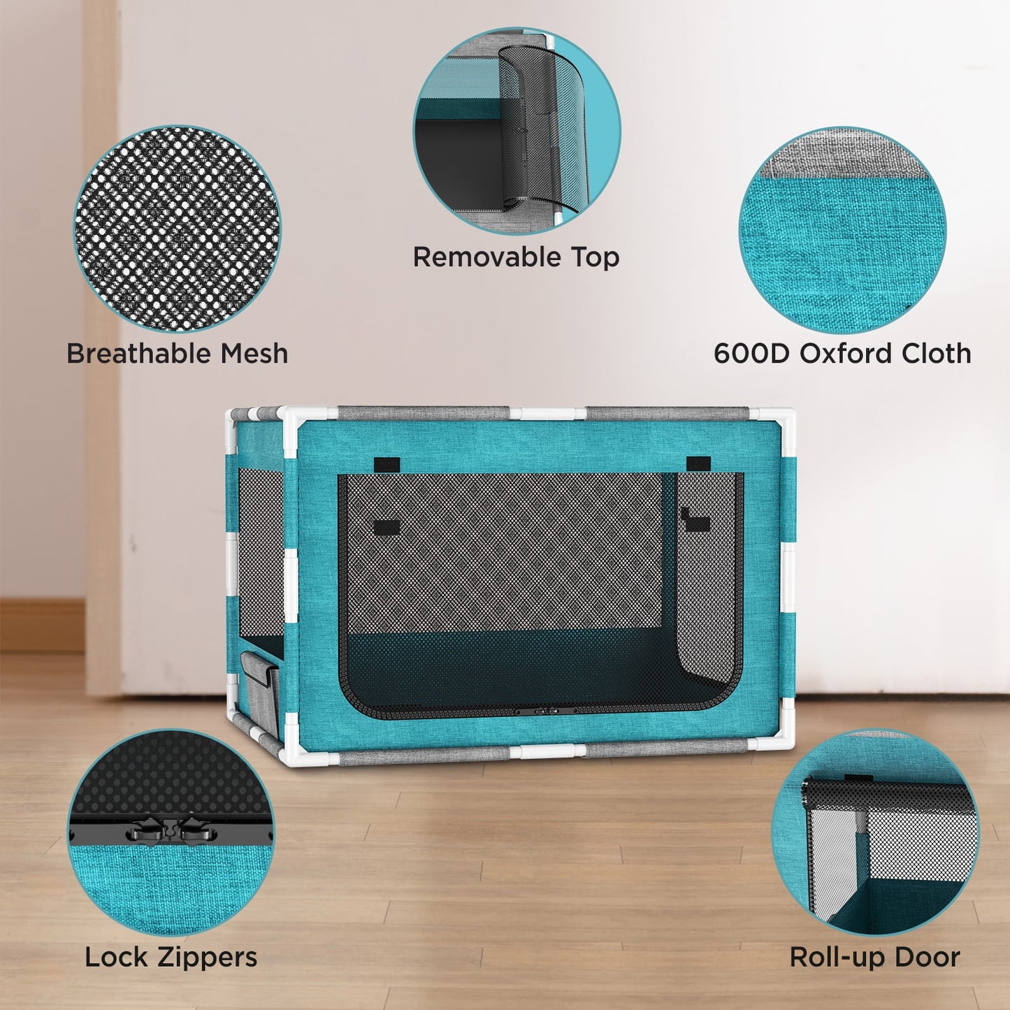 Dog Playpen Sturdy with Gate,34 In-Pet Kennel Crate Indoor for Puppies Cat Small Dogs,Dog Fence Pet Playpen Outdoor with Safety PVC Frame